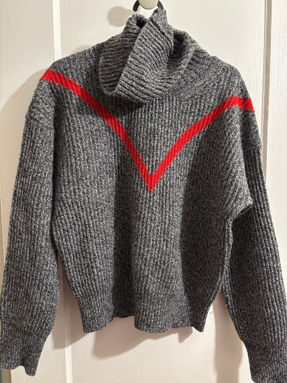 Sandro Paris V Red and Grey Knit Turtleneck